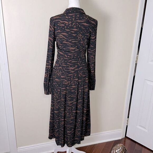 & Other Stories 0 Black Caramel Brown Long Sleeve Pleated Shirt Maxi Dress - Picture 5 of 14